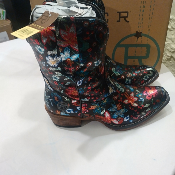 ROPER Womens Ingrid Floral Metallic Snip Toe Casual Boots Ankle Low Heel 1-2 New - Picture 3 of 6